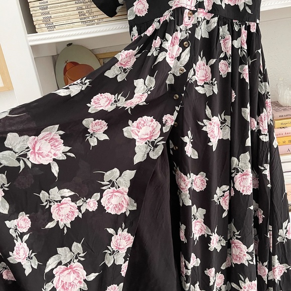 FREE PEOPLE Love of My Life Midi dress black with pink green flower print NWT - Picture 7 of 13